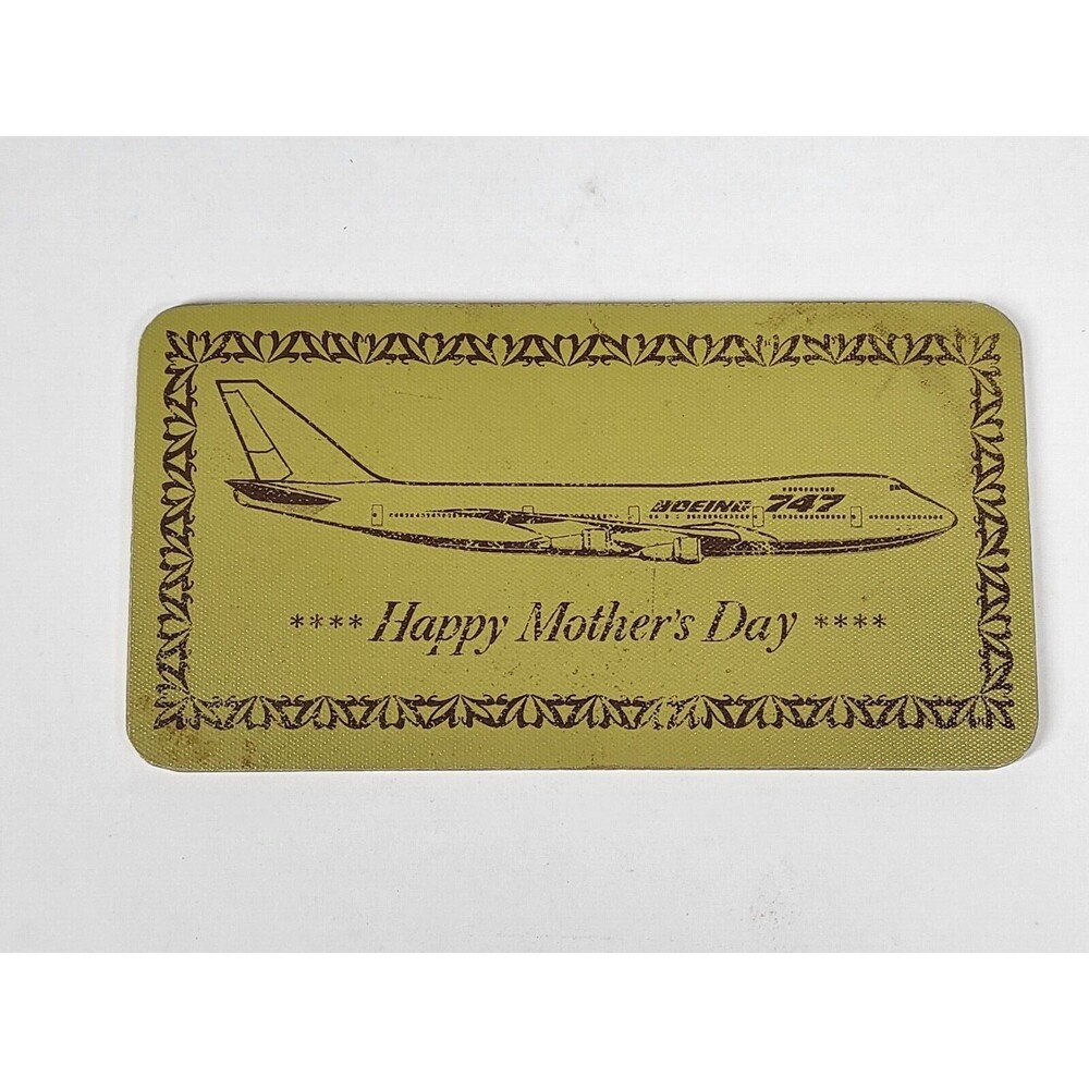 Boeing Happy Mother's Day Employee Plaque Vtg 747 Airplane on Wood Paneling